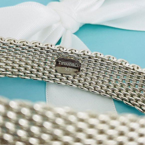 7.5" Tiffany & Co Somerset Flexible Mesh Weave Bangle Bracelet Sterling Silver - Picture 2 of 6